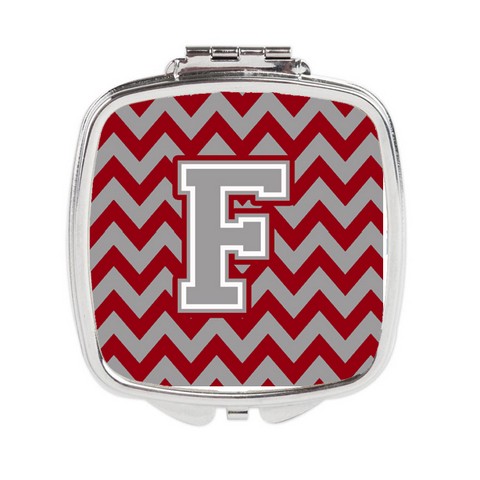 CJ1043-FSCM Letter F Chevron Crimson & Grey Compact Mirror