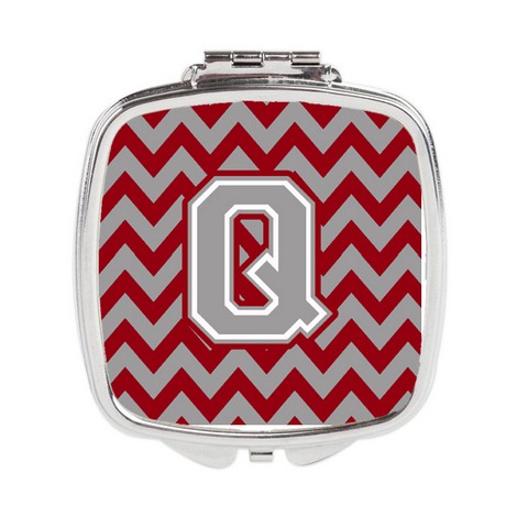 CJ1043-QSCM Letter Q Chevron Crimson & Grey Compact Mirror