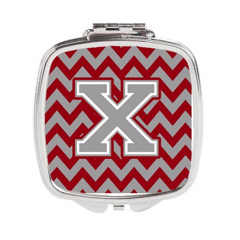 CJ1043-XSCM Letter X Chevron Crimson & Grey Compact Mirror