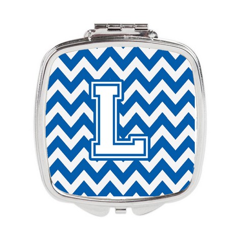 CJ1045-LSCM Letter L Chevron Blue & White Compact Mirror, 3 x 0.3 x 2.75 in.