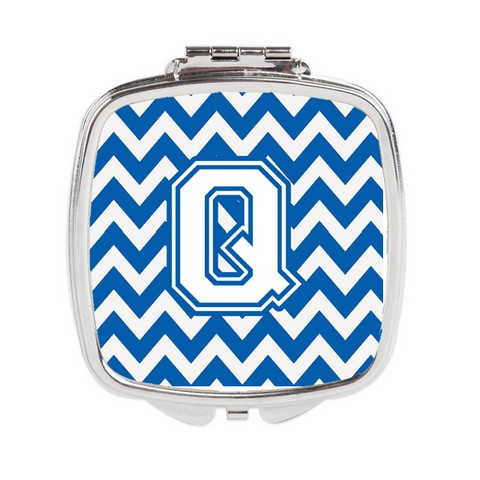 Letter Q Chevron Blue & White Compact Mirror - 3 x 0.3 x 2.75 in.