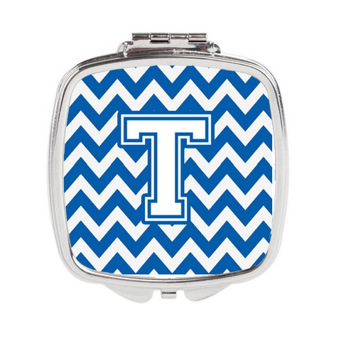 Letter T Chevron Blue & White Compact Mirror