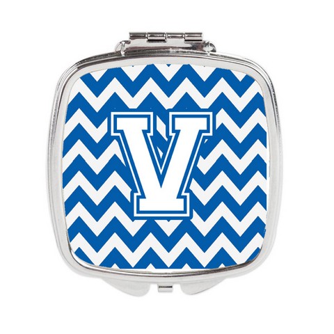 Letter V Chevron Blue & White Compact Mirror - 3 x 0.3 x 2.75 in.