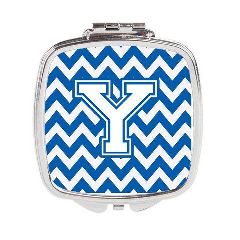 Letter Y Chevron Blue & White Compact Mirror - 3 x 0.3 x 2.75 in.