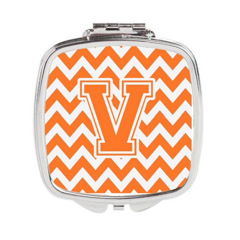 CJ1046-VSCM Letter V Chevron Orange & White Compact Mirror