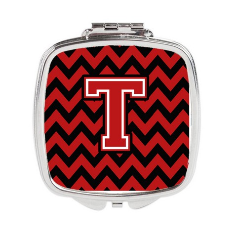 Letter T Chevron Black & Red Compact Mirror