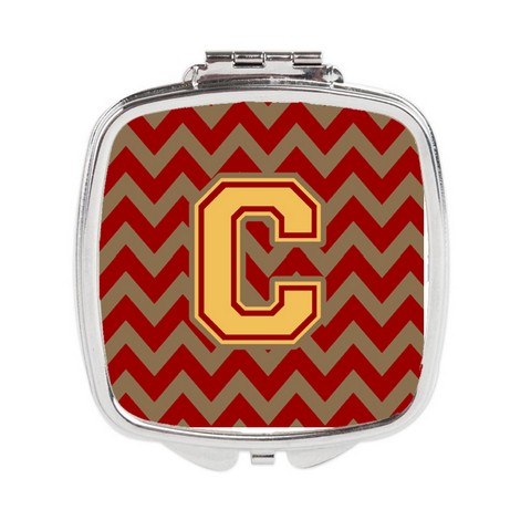 Letter C Chevron Garnet & Gold Compact Mirror