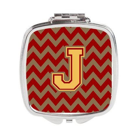 CJ1048-JSCM Letter J Chevron Garnet & Gold Compact Mirror