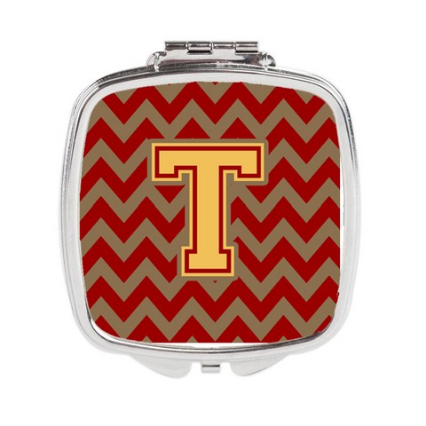 Letter T Chevron Garnet & Gold Compact Mirror - Garnet & Gold