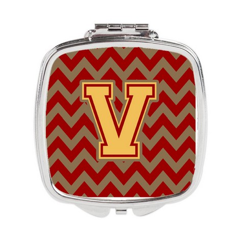CJ1048-VSCM Letter V Chevron Garnet & Gold Compact Mirror