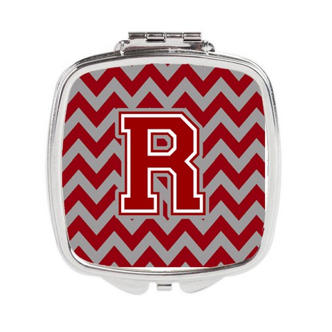 Letter R Chevron Maroon & White Compact Mirror