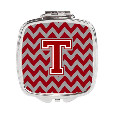 Letter T Chevron Maroon & White Compact Mirror