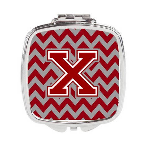 Letter X Chevron Maroon & White Compact Mirror