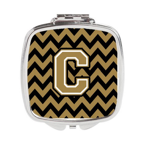 CJ1050-CSCM Letter C Chevron Black & Gold Compact Mirror, 3 x 0.3 x 2.75 in.
