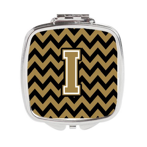 Letter I Chevron Black & Gold Compact Mirror - 3 x 0.3 x 2.75 in.