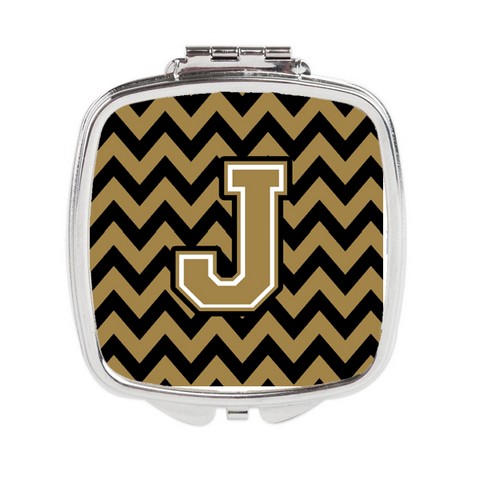 Letter J Chevron Black & Gold Compact Mirror - 3 x 0.3 x 2.75 in.