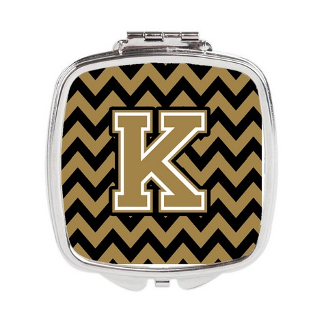 Letter K Chevron Black & Gold Compact Mirror - 3 x 0.3 x 2.75 in.