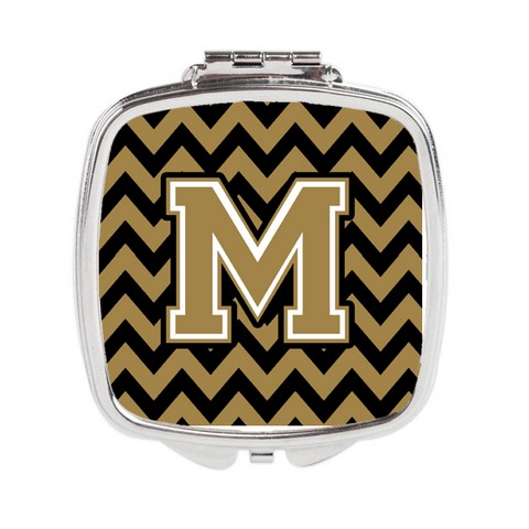 Letter M Chevron Black & Gold Compact Mirror - 3 x 0.3 x 2.75 in.