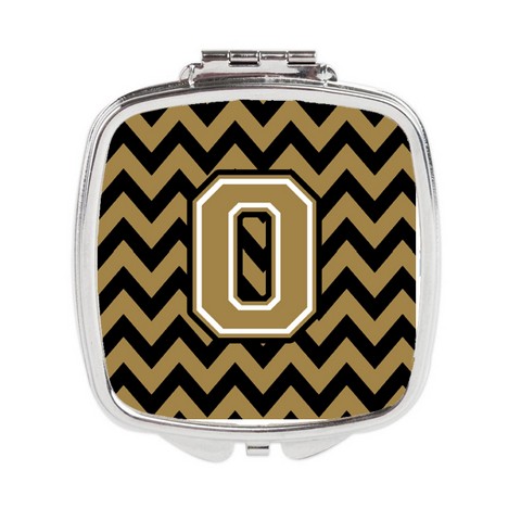 Letter O Chevron Black & Gold Compact Mirror