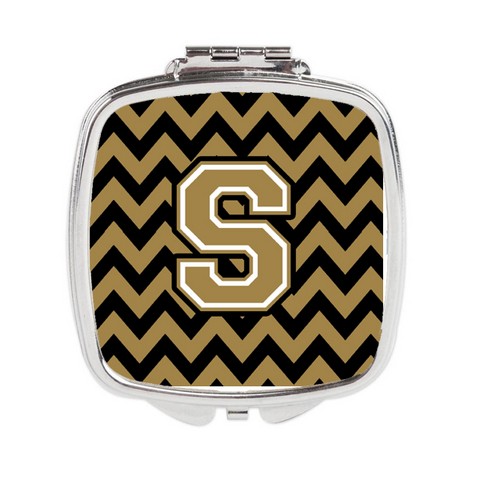 CJ1050-SSCM Letter S Chevron Black & Gold Compact Mirror, 3 x 0.3 x 2.75 in.