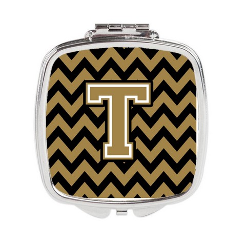 Letter T Chevron Black & Gold Compact Mirror - 3 x 0.3 x 2.75 in.