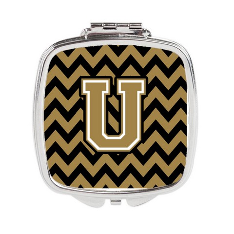 Letter U Chevron Black & Gold Compact Mirror - Black & Gold - 3 x 0.3 x 2.75 in.
