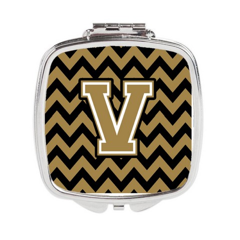 CJ1050-VSCM Letter V Chevron Black & Gold Compact Mirror, 3 x 0.3 x 2.75 in.