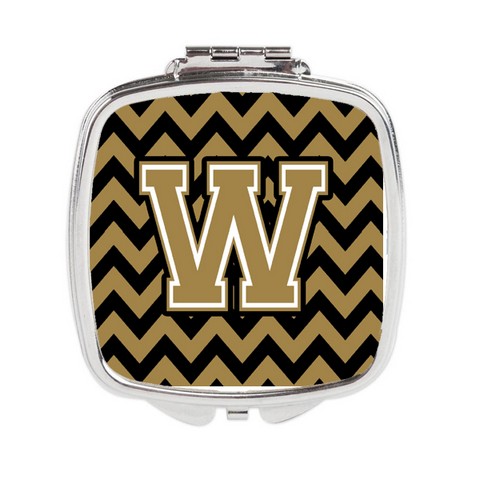 Letter W Chevron Black & Gold Compact Mirror