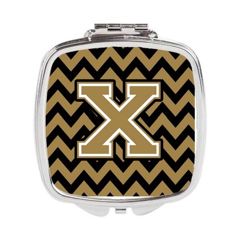 Letter X Chevron Black & Gold Compact Mirror 3 x 0.3 x 2.75 in.