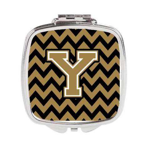 Letter Y Chevron Black & Gold Compact Mirror - Black & Gold - 3 x 0.3 x 2.75 in.