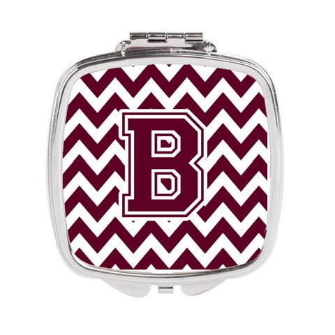 Letter B Chevron Maroon & White Compact Mirror