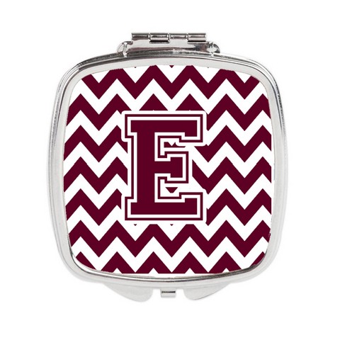 Letter E Chevron Maroon & White Compact Mirror - Maroon & White - 3 x 0.3 x 2.75 in.