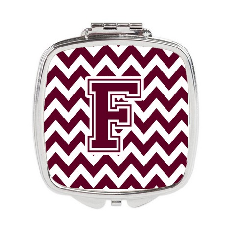 Letter F Chevron Maroon & White Compact Mirror