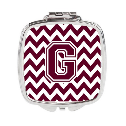 Letter G Chevron Maroon & White Compact Mirror