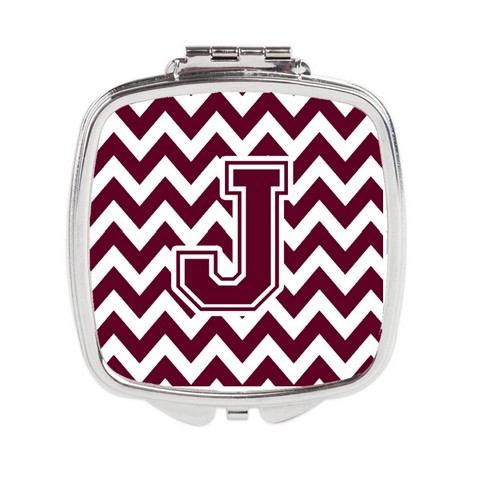CJ1051-JSCM Letter J Chevron Maroon & White Compact Mirror, 3 x 0.3 x 2.75 in.
