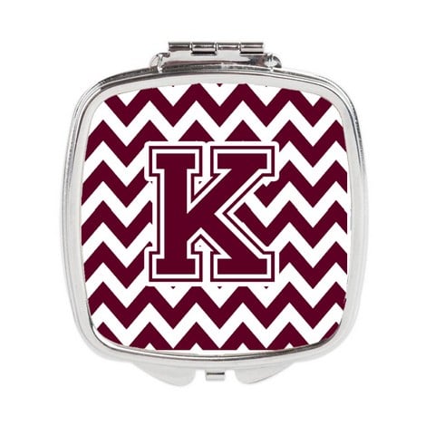 Letter K Chevron Maroon & White Compact Mirror