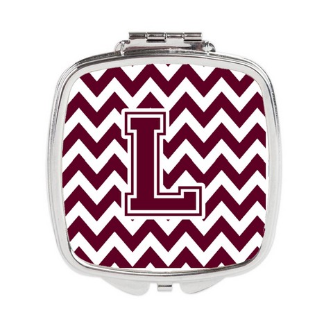 Letter L Chevron Maroon & White Compact Mirror