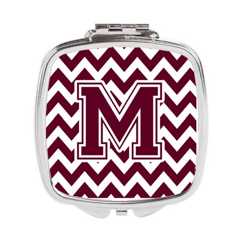 Letter M Chevron Maroon & White Compact Mirror - 3 x 0.3 x 2.75 in.
