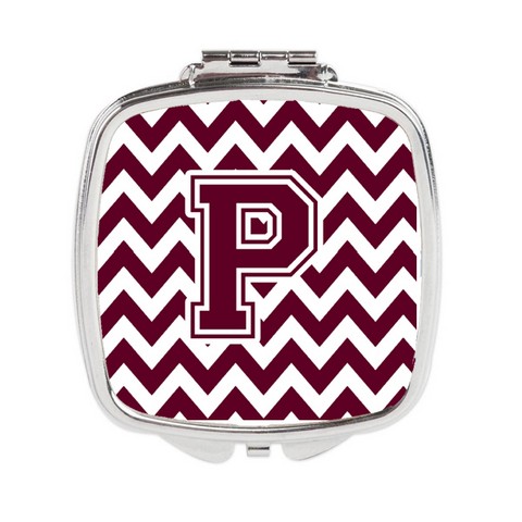 Letter P Chevron Maroon & White Compact Mirror - 3 x 0.3 x 2.75 in.