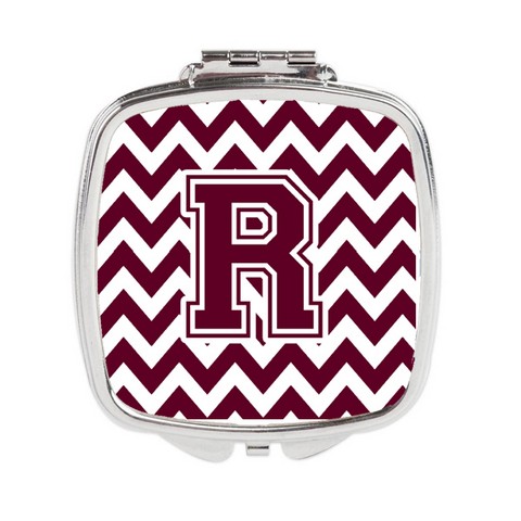 Letter R Chevron Maroon & White Compact Mirror - Maroon & White - 3in. H x 0.3in. W x 2.75in. L
