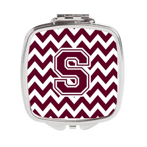 Letter S Chevron Maroon & White Compact Mirror - 3 x 0.3 x 2.75 in.