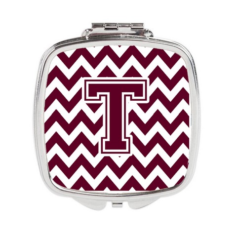 Letter T Chevron Maroon & White Compact Mirror - 3 x 0.3 x 2.75 in.