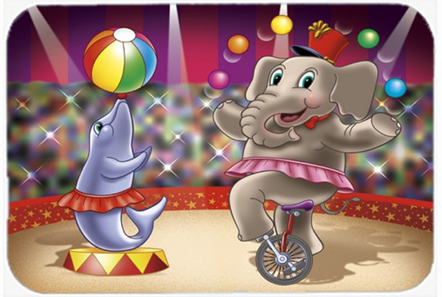 Picture of Carolines Treasures APH3816LCB Circus Elephand & Dolphin Glass Cutting Board, Large