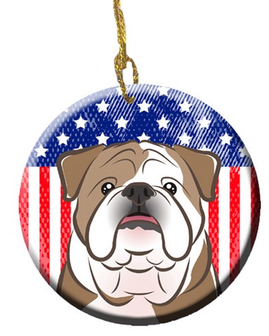 BB2149CO1 American Flag & English Bulldog Ceramic Ornament