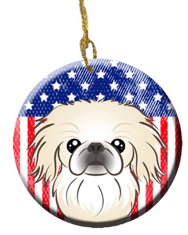 American Flag & Pekingese Ceramic Ornament