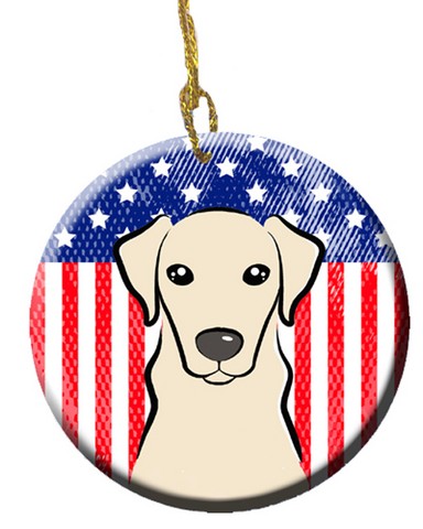 BB2152CO1 American Flag & Yellow Labrador Ceramic Ornament