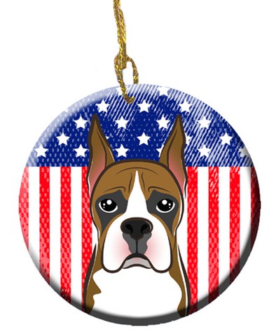 BB2153CO1 American Flag & Boxer Ceramic Ornament