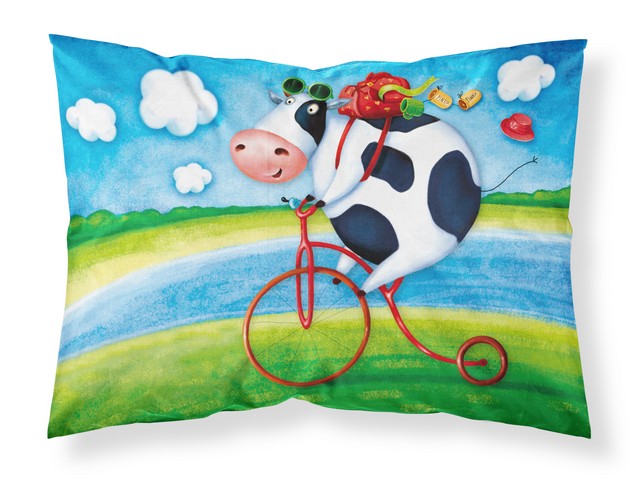 Cow Riding Bicycle Fabric Standard Pillowcase