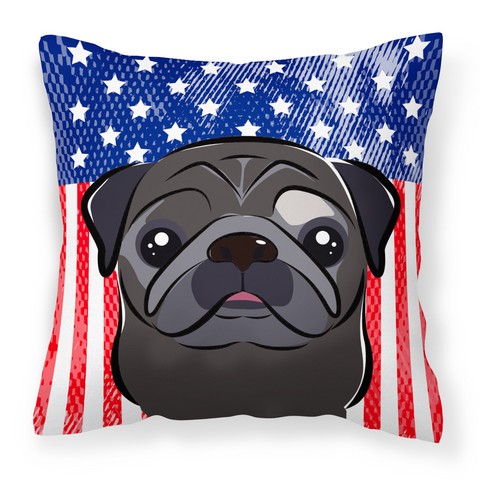 American Flag & Black Pug Fabric Decorative Pillow - 14 x 3 x 14 in.