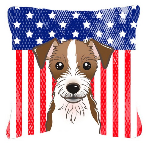 BB2132PW1818 American Flag & Jack Russell Terrier Fabric Decorative Pillow, 18 x 3 x 18 in.